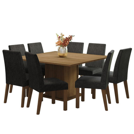 Combo Comedor y Sillas Doris Marron Oxford 136x77cm Cuadrado de Ocho Puestos con Ocho Sillas - COMEDORES | Bylmo