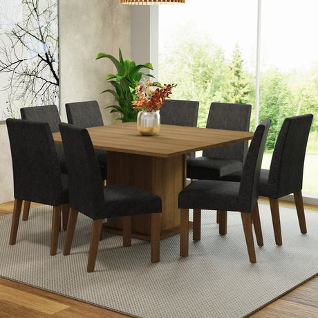 Combo Comedor y Sillas Doris Marron Oxford 136x77cm Cuadrado de Ocho Puestos con Ocho Sillas - COMEDORES | Bylmo