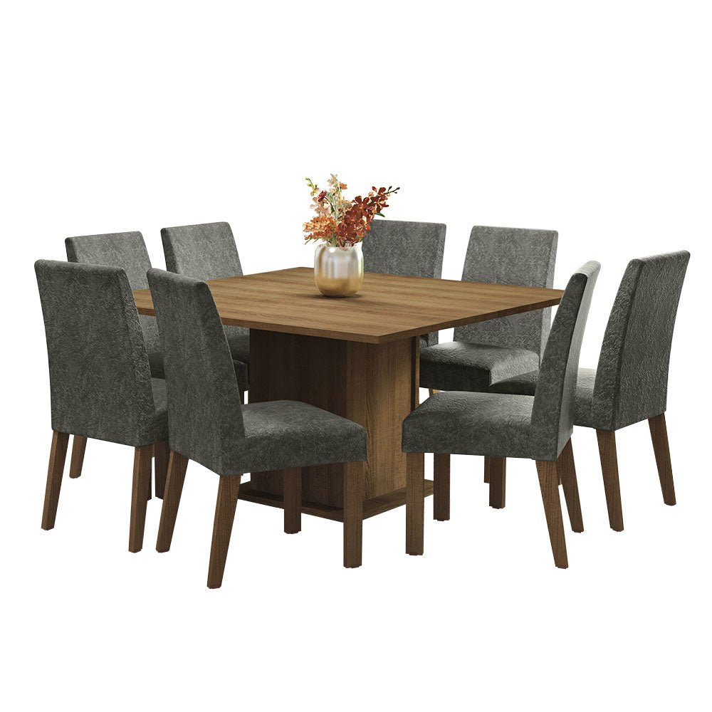 Combo Comedor y Sillas Doris Marron y Plata 136x77cm Cuadrado de Cuatro Puestos con Ocho Sillas - COMEDORES | Bylmo