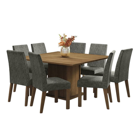 Combo Comedor y Sillas Doris Marron y Plata 136x77cm Cuadrado de Cuatro Puestos con Ocho Sillas - COMEDORES | Bylmo