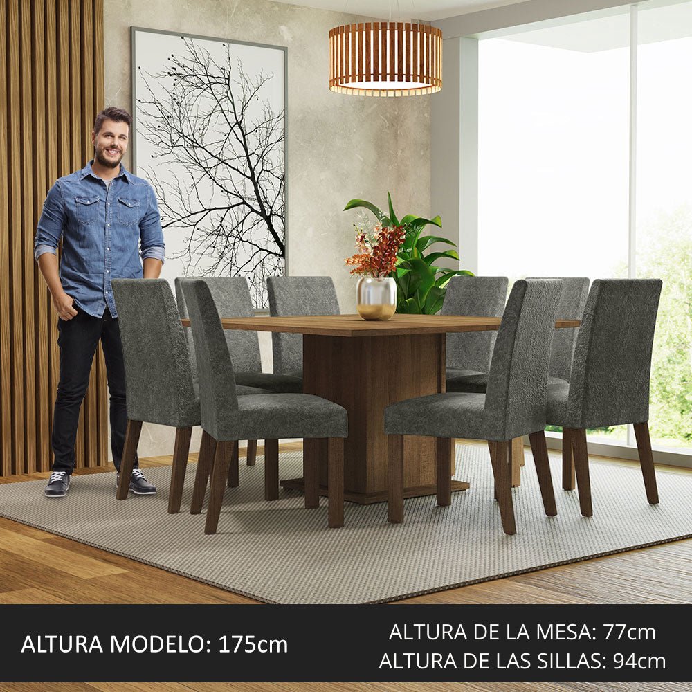 Combo Comedor y Sillas Doris Marron y Plata 136x77cm Cuadrado de Cuatro Puestos con Ocho Sillas - COMEDORES | Bylmo