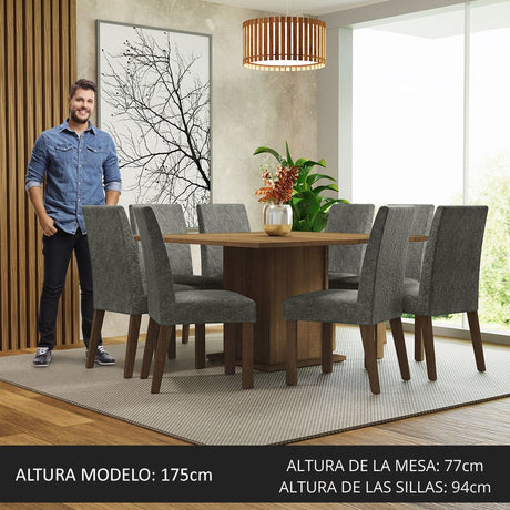 Combo Comedor y Sillas Doris Marron y Plata 136x77cm Cuadrado de Cuatro Puestos con Ocho Sillas - COMEDORES | Bylmo