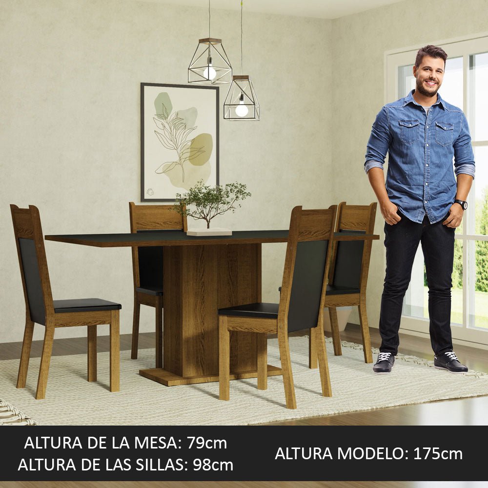 Combo Comedor y Sillas Elisa Marron y Marron 160x79cm Cuadrado de Cuatro Puestos con Cuatro Sillas - COMEDORES | Bylmo