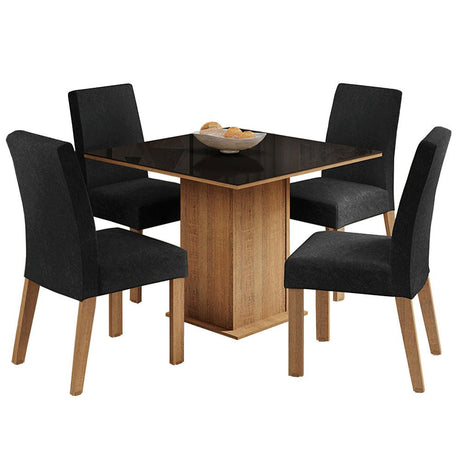 Combo Comedor y Sillas Evelin Marron y Negro Oxford 90x78cm Cuadrado de Cuatro Puestos con Cuatro Sillas - COMEDORES | Bylmo