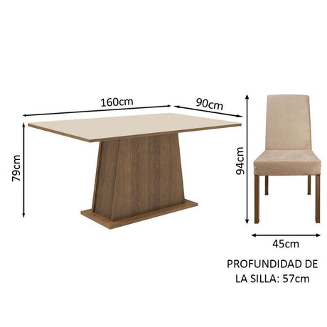 Combo Comedor y Sillas Flavia Marron y Crema 160x79cm Cuadrado de Cuatro Puestos con Cuatro Sillas - COMEDORES | Bylmo