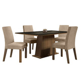 Combo Comedor y Sillas Flavia Marron y Negro 160x79cm Cuadrado de Cuatro Puestos con Cuatro Sillas - COMEDORES | Bylmo