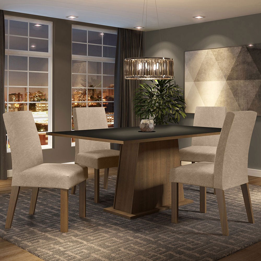 Combo Comedor y Sillas Flavia Marron y Negro 160x79cm Cuadrado de Cuatro Puestos con Cuatro Sillas - COMEDORES | Bylmo