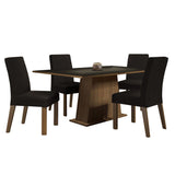 Combo Comedor y Sillas Flavia Marron y Negro Oxford 160x79cm Cuadrado de Cuatro Puestos con Cuatro Sillas - COMEDORES | Bylmo