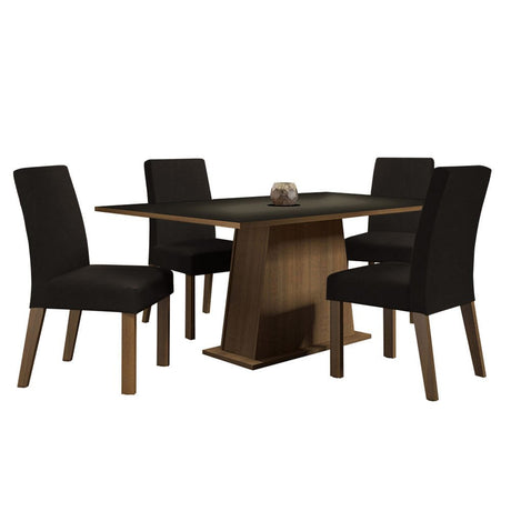 Combo Comedor y Sillas Flavia Marron y Negro Oxford 160x79cm Cuadrado de Cuatro Puestos con Cuatro Sillas - COMEDORES | Bylmo