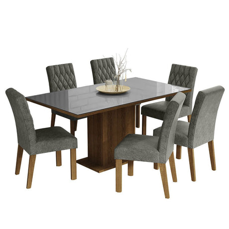 Combo Comedor y Sillas Geórgia Marron con Gris y Plata 160x80cm Cuadrado de Seis Puestos con Seis Sillas - COMEDORES | Bylmo