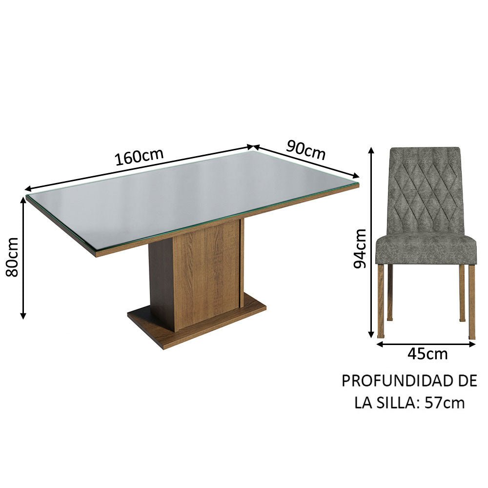 Combo Comedor y Sillas Geórgia Marron con Gris y Plata 160x80cm Cuadrado de Seis Puestos con Seis Sillas - COMEDORES | Bylmo