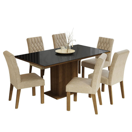 Combo Comedor y Sillas Geórgia Marron y Negro 160x80cm Cuadrado de Seis Puestos con Seis Sillas - COMEDORES | Bylmo