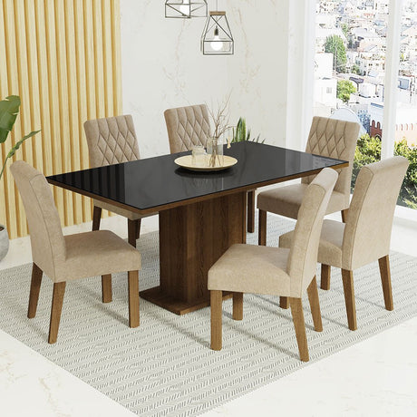 Combo Comedor y Sillas Geórgia Marron y Negro 160x80cm Cuadrado de Seis Puestos con Seis Sillas - COMEDORES | Bylmo