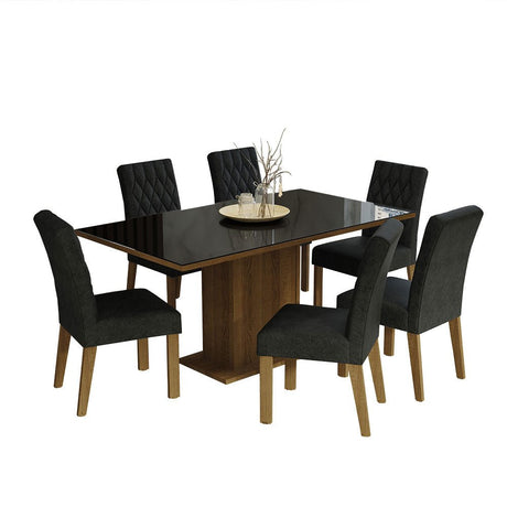 Combo Comedor y Sillas Geórgia Marron y Negro Oxford 160x80cm Cuadrado de Seis Puestos con Seis Sillas - COMEDORES | Bylmo