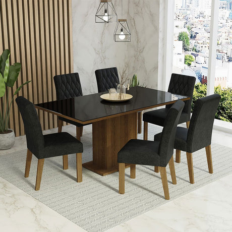Combo Comedor y Sillas Geórgia Marron y Negro Oxford 160x80cm Cuadrado de Seis Puestos con Seis Sillas - COMEDORES | Bylmo
