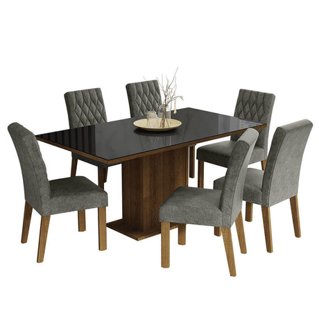 Combo Comedor y Sillas Geórgia Marron con Negro y Plata 160x80cm Cuadrado de Seis Puestos con Seis Sillas - COMEDORES | Bylmo