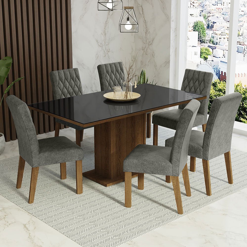 Combo Comedor y Sillas Geórgia Marron con Negro y Plata 160x80cm Cuadrado de Seis Puestos con Seis Sillas - COMEDORES | Bylmo