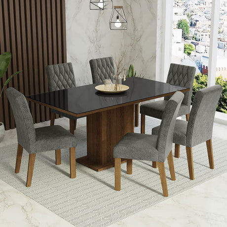 Combo Comedor y Sillas Geórgia Marron con Negro y Plata 160x80cm Cuadrado de Seis Puestos con Seis Sillas - COMEDORES | Bylmo