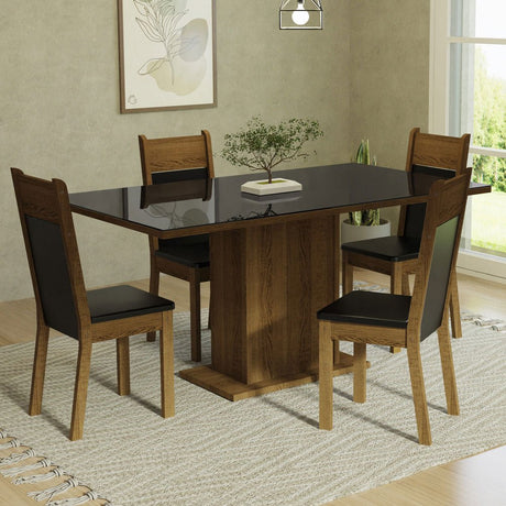 Combo Comedor y Sillas Greta Marron y Marron 160x80cm Cuadrado de Cuatro Puestos con Cuatro Sillas - COMEDORES | Bylmo