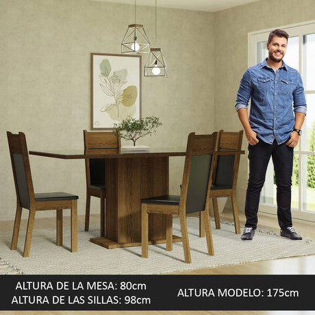 Combo Comedor y Sillas Greta Marron y Marron 160x80cm Cuadrado de Cuatro Puestos con Cuatro Sillas - COMEDORES | Bylmo