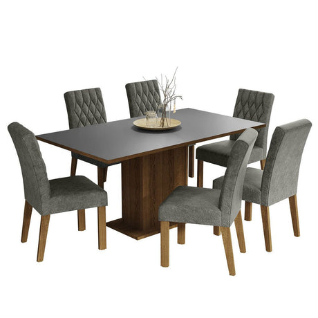 Combo Comedor y Sillas Hanna Marron con Gris y Plata 160x79cm Cuadrado de Seis Puestos con Seis Sillas - COMEDORES | Bylmo