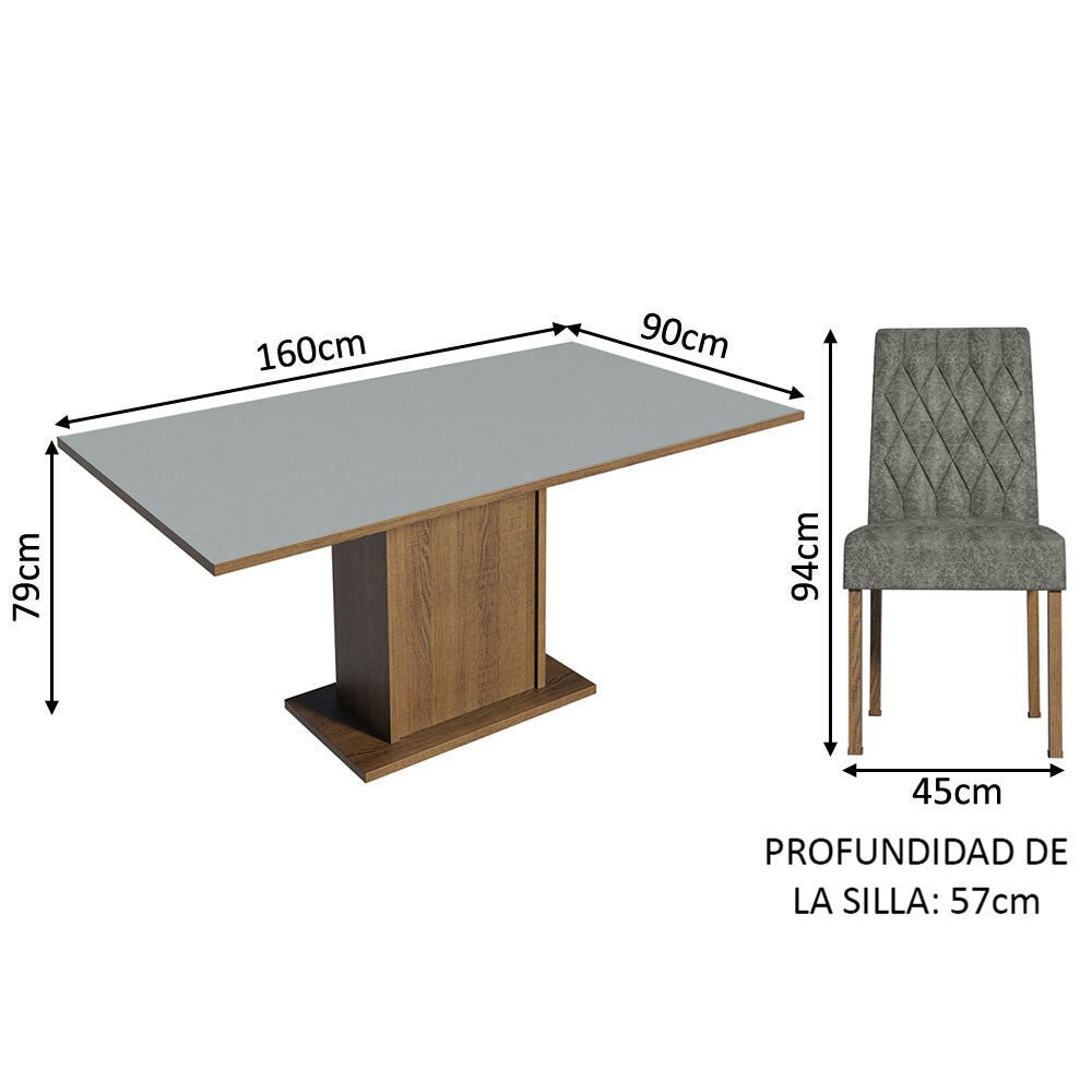 Combo Comedor y Sillas Hanna Marron con Gris y Plata 160x79cm Cuadrado de Seis Puestos con Seis Sillas - COMEDORES | Bylmo