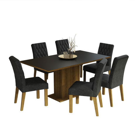 Combo Comedor y Sillas Hanna Marron y Negro Oxford 160x79cm Cuadrado de Seis Puestos con Seis Sillas - COMEDORES | Bylmo