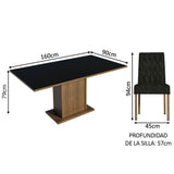 Combo Comedor y Sillas Hanna Marron y Negro Oxford 160x79cm Cuadrado de Seis Puestos con Seis Sillas - COMEDORES | Bylmo