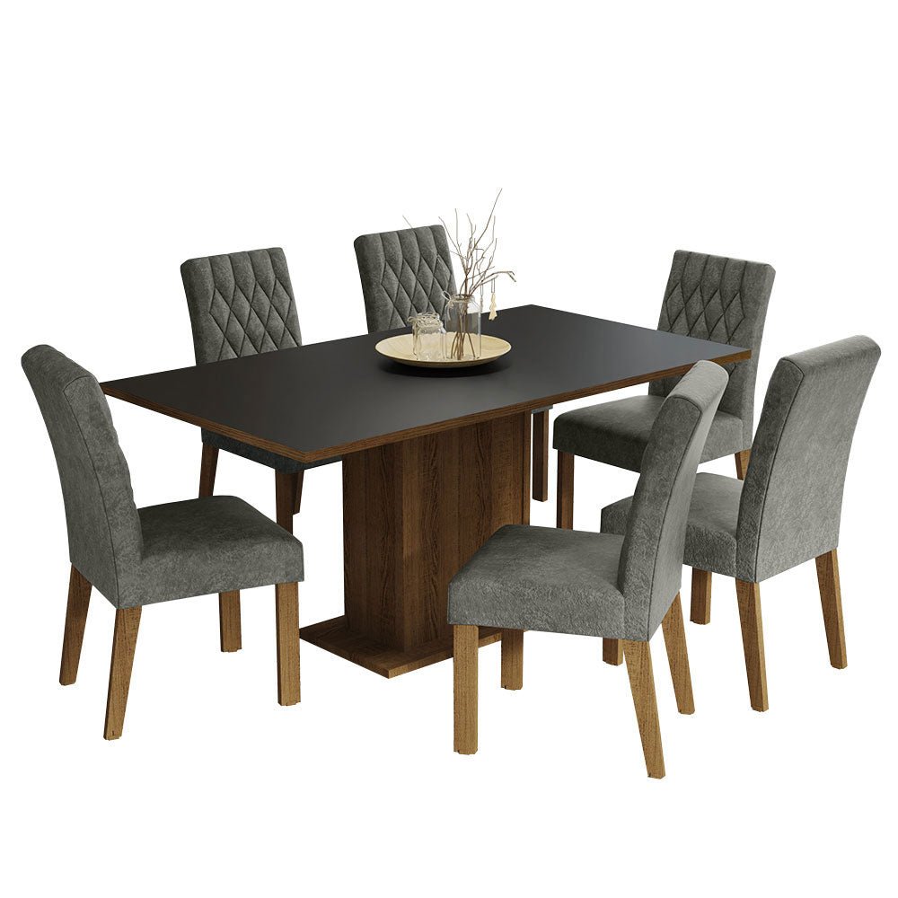 Combo Comedor y Sillas Hanna Marron con Negro y Plata 160x79cm Cuadrado de Seis Puestos con Seis Sillas - COMEDORES | Bylmo