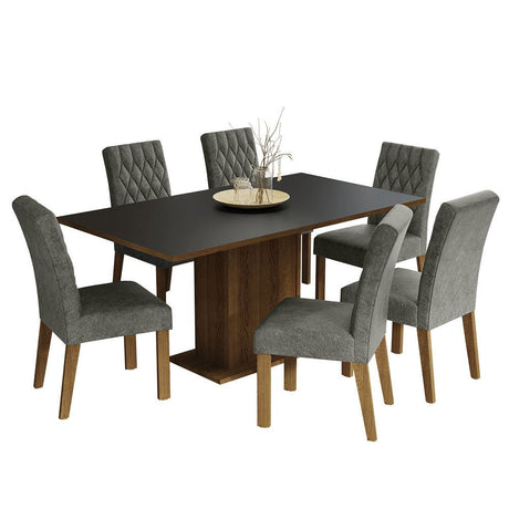 Combo Comedor y Sillas Hanna Marron con Negro y Plata 160x79cm Cuadrado de Seis Puestos con Seis Sillas - COMEDORES | Bylmo