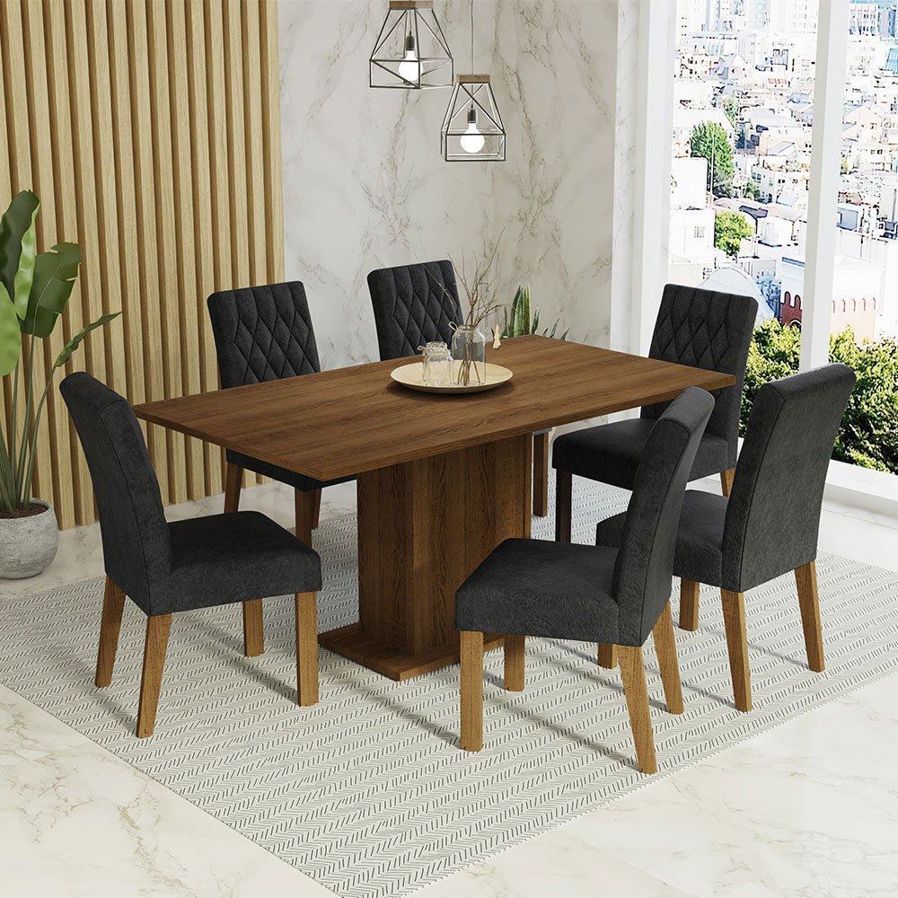 Combo Comedor y Sillas Hanna Marron Oxford 160x79cm Cuadrado de Seis Puestos con Seis Sillas - COMEDORES | Bylmo