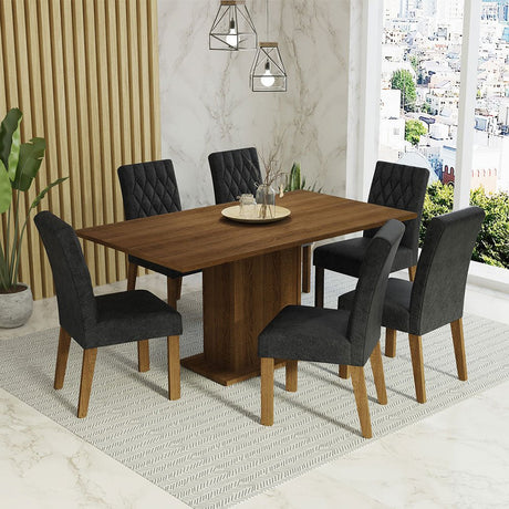Combo Comedor y Sillas Hanna Marron Oxford 160x79cm Cuadrado de Seis Puestos con Seis Sillas - COMEDORES | Bylmo