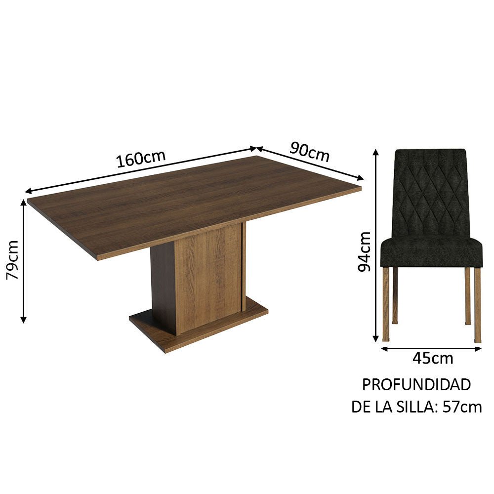 Combo Comedor y Sillas Hanna Marron Oxford 160x79cm Cuadrado de Seis Puestos con Seis Sillas - COMEDORES | Bylmo