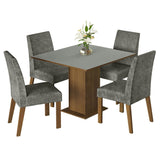 Combo Comedor y Sillas Karina Marron con Gris y Plata 90x78cm Cuadrado de Cuatro Puestos con Cuatro Sillas - COMEDORES | Bylmo