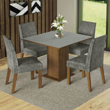 Combo Comedor y Sillas Karina Marron con Gris y Plata 90x78cm Cuadrado de Cuatro Puestos con Cuatro Sillas - COMEDORES | Bylmo