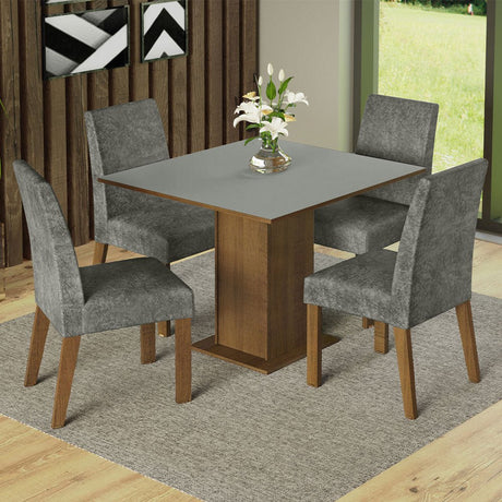 Combo Comedor y Sillas Karina Marron con Gris y Plata 90x78cm Cuadrado de Cuatro Puestos con Cuatro Sillas - COMEDORES | Bylmo