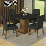 Combo Comedor y Sillas Karina Marron y Negro Oxford 90x78cm Cuadrado de Cuatro Puestos con Cuatro Sillas - COMEDORES | Bylmo