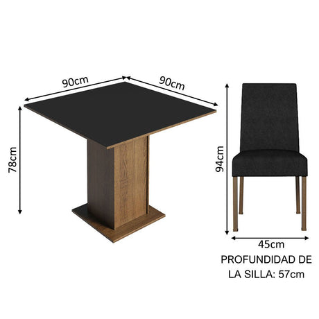 Combo Comedor y Sillas Karina Marron y Negro Oxford 90x78cm Cuadrado de Cuatro Puestos con Cuatro Sillas - COMEDORES | Bylmo