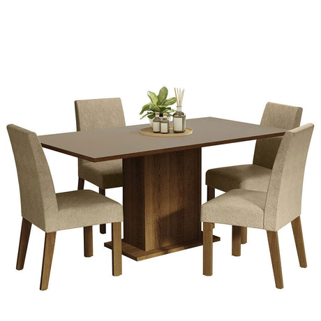 Combo Comedor y Sillas Keila Marron y Crema 160x79cm Cuadrado de Cuatro Puestos con Cuatro Sillas - COMEDORES | Bylmo