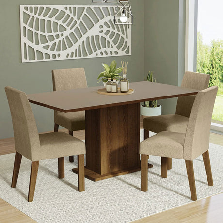 Combo Comedor y Sillas Keila Marron y Crema 160x79cm Cuadrado de Cuatro Puestos con Cuatro Sillas - COMEDORES | Bylmo