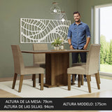 Combo Comedor y Sillas Keila Marron y Crema 160x79cm Cuadrado de Cuatro Puestos con Cuatro Sillas - COMEDORES | Bylmo