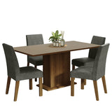 Combo Comedor y Sillas Keila Marron con Crema y Plata 160x79cm Cuadrado de Cuatro Puestos con Cuatro Sillas - COMEDORES | Bylmo