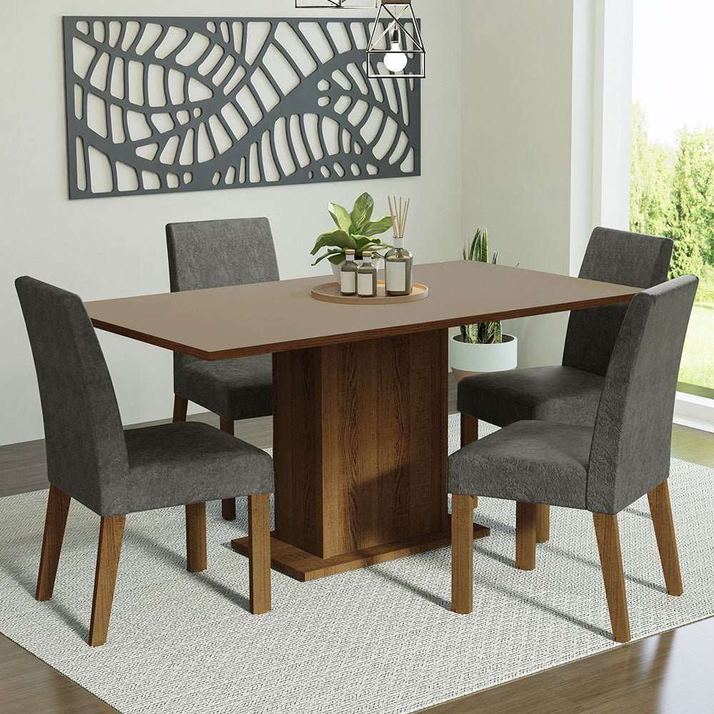 Combo Comedor y Sillas Keila Marron con Crema y Plata 160x79cm Cuadrado de Cuatro Puestos con Cuatro Sillas - COMEDORES | Bylmo