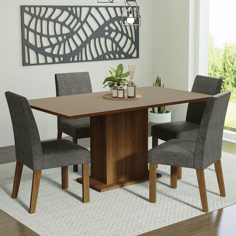 Combo Comedor y Sillas Keila Marron con Crema y Plata 160x79cm Cuadrado de Cuatro Puestos con Cuatro Sillas - COMEDORES | Bylmo