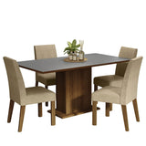 Combo Comedor y Sillas Keila Marron y Gris 160x79cm Cuadrado de Cuatro Puestos con Cuatro Sillas - COMEDORES | Bylmo