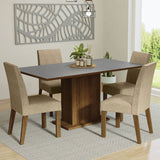 Combo Comedor y Sillas Keila Marron y Gris 160x79cm Cuadrado de Cuatro Puestos con Cuatro Sillas - COMEDORES | Bylmo