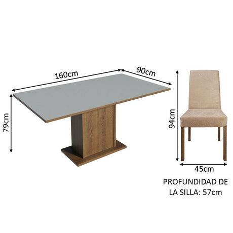 Combo Comedor y Sillas Keila Marron y Gris 160x79cm Cuadrado de Cuatro Puestos con Cuatro Sillas - COMEDORES | Bylmo