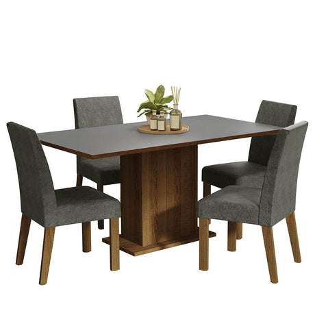 Combo Comedor y Sillas Keila Marron con Gris y Plata 160x79cm Cuadrado de Cuatro Puestos con Cuatro Sillas - COMEDORES | Bylmo