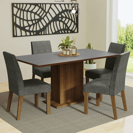 Combo Comedor y Sillas Keila Marron con Gris y Plata 160x79cm Cuadrado de Cuatro Puestos con Cuatro Sillas - COMEDORES | Bylmo
