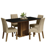 Combo Comedor y Sillas Keila Marron y Negro 160x79cm Cuadrado de Cuatro Puestos con Cuatro Sillas - COMEDORES | Bylmo